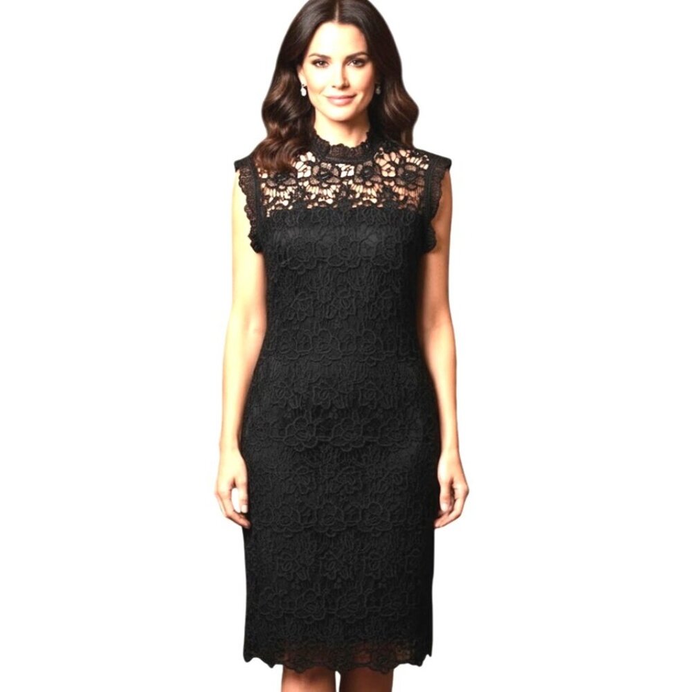 Elegant Black Crochet Lace Sheath Dress Nanette Lepore SZ 4 Classic Evening New